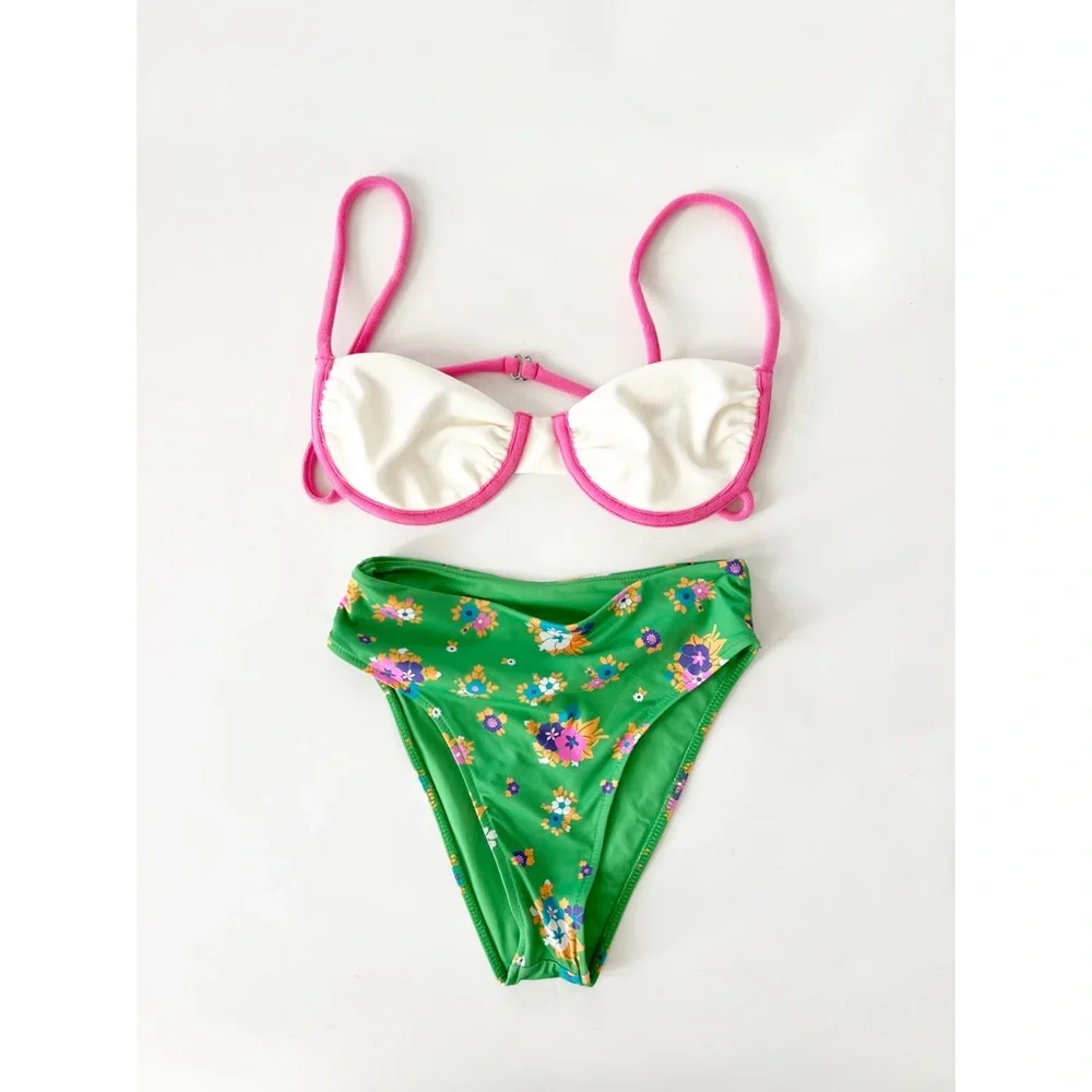 Frankies Bikinis Kailyn Top + Jenna High Waist High Cut Bottom in Meadow XS